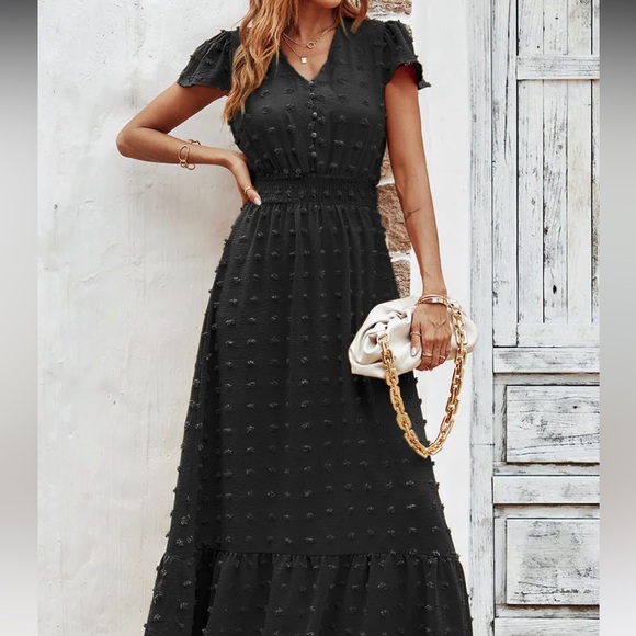 PrettyGarden Swiss Dot Black Maxi Dress - Picture 2 of 9